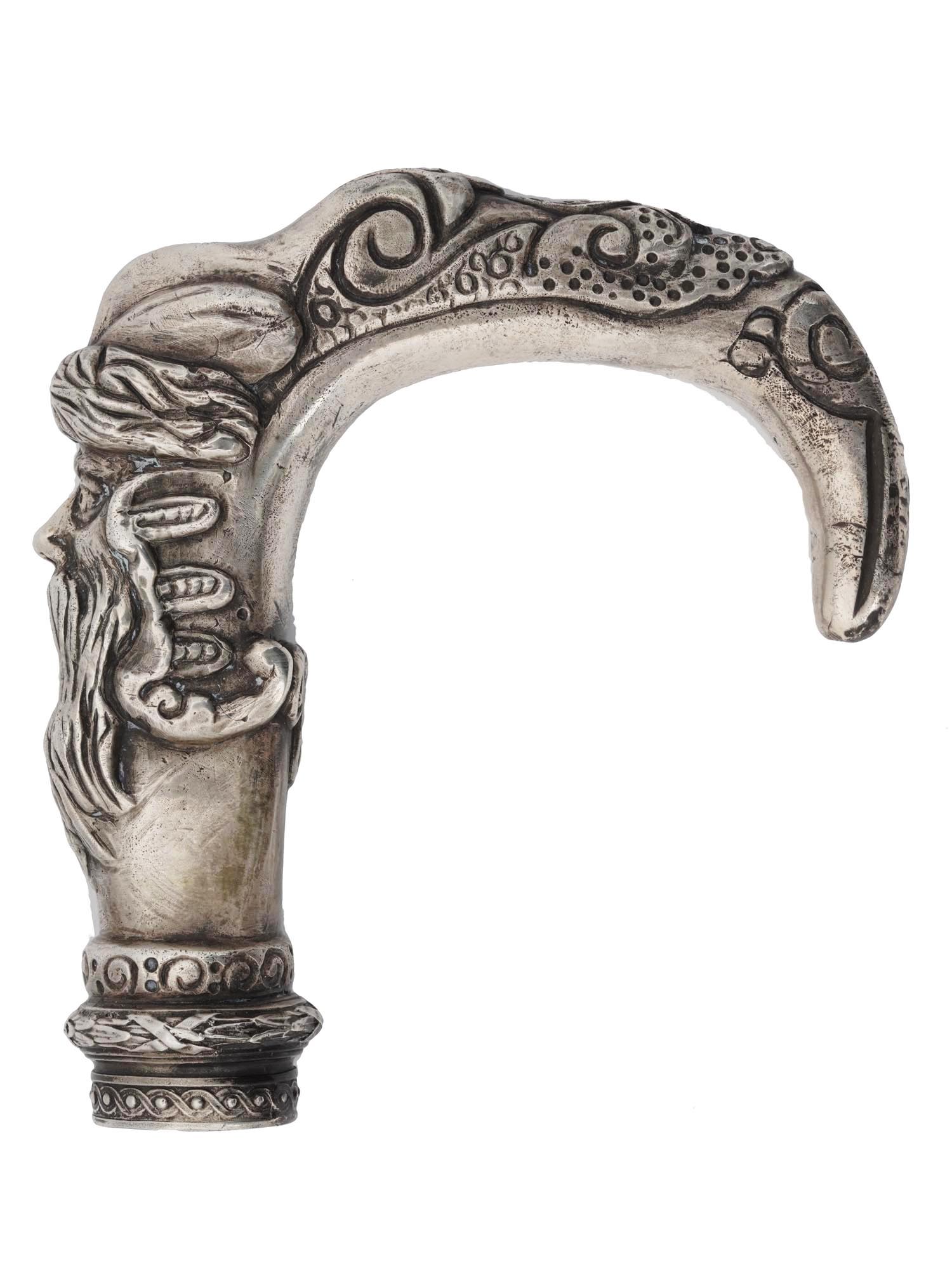 LARGE RUSSIAN SILVER CAST ARCHED CANE HANDLE PIC-1